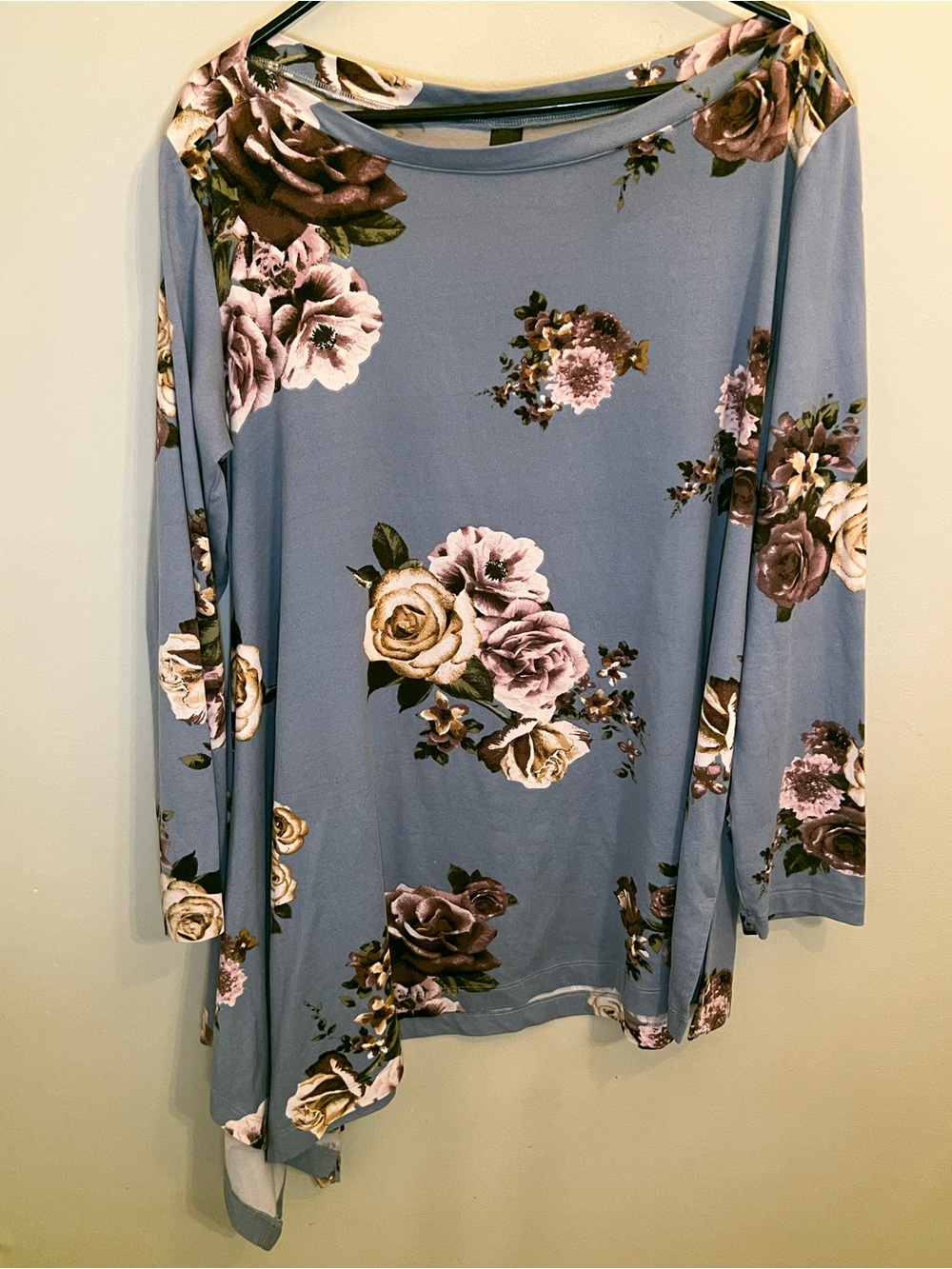 Agnes & Dora Asymmetrical Women’s Blue Floral Long-Sleeve Top Sz XL